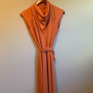 Vintage Orange Midi Cocktail cowl neck dress CA